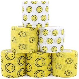 KEQCQE Vet Wrap Cohesive Bandage Bulk Self Adherent Wrap Self Adhesive Bandage First Aid Tape for Dogs Cats Horses Birds Animals for Wrist Healing Ankle Sprain & Swelling (2 Inch Smile 6 Rolls)
