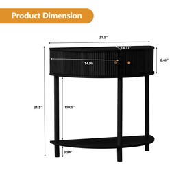 XUZENEST Fluted Half Moon Console Table, Modern Small Entry Table Sofa Table with Storage, Solid Wood Legs Narrow Entryway Table for Living Room, Hallway, Foyer(Black)