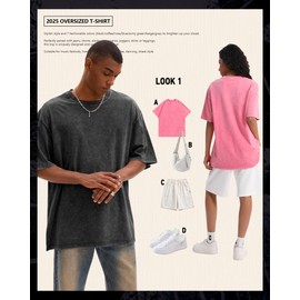 AugYew Oversized Acid Washed Tee T-Shirt Cotton Baggy Distressed Retro Relaxed Fit T Shirt Clothes Tops for Men Women,Rose,XXL