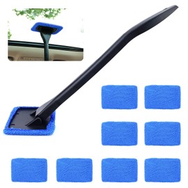 Bagentry Rectangle Windshield Cleaner Tool Kit, Reusable Car Window Cleaner with Extra 9 Washable Microfiber Pads, Portable Inside Windshield Washer for Auto Interior Rear Glass (Blue)