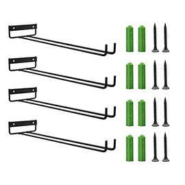 Set of 4 Hanging Stemware Wine Glass Rack Wall Mounted for Storage Shelves Wrought Iron Hanger ​Wine Glass Holder Under Shelf for Kitchen Bar Organization Metal Brackets black