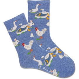 K. Bell Women's Farm Animals Crew Socks 1 Pair, Light Blue, Women's 9-11