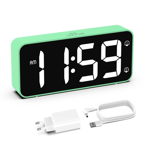 HOMVILLA Digital Alarm Clock with Adapter, 2 Alarms, USB Charging