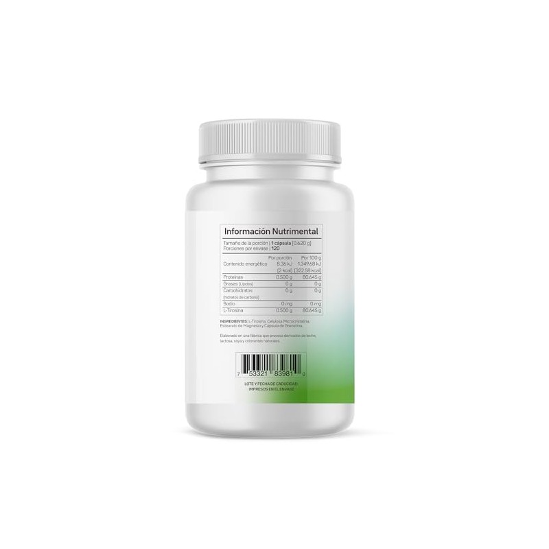 Primetech Nutrition L Tirosina TIR-500, 120 Cápsulas De 500 Mg
