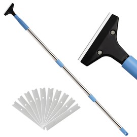 Heavy-Duty Floor Scraper with Long Handle (37''-51.5''), 4-Inch Metal Scraper Cleaning Tool, Comes with 10 Blades, Suitable for Cleaning Walls, Glass, Adhesives, Chewing Gum, and Ceilings