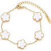 18K Gold Plated Five Leaf Clover Bracelet for Women Stainless Steel Lucky Charm Adjustable Chain Dainty Jewelry Gift for Birthday Anniversary
