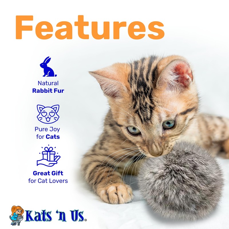 Kats'N Us 2 Inch Real Rabbit Fur Pom Pom Cat