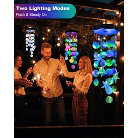 Toodour Solar Wind Chimes for Outside, Shells Light Gifts for Mom Grandma Women Wife Girls, Waterproof Solar Outdoor Decorative Mobile Light for Holiday Garden Porch Yard Outdoor Decor (Blue & Green)