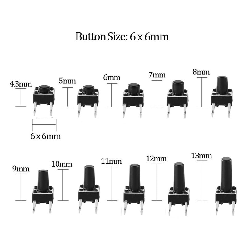 Hailege 200pcs Tact Switch Kit 6 * 6mm Tactile Push