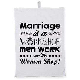 Hippowarehouse Marriage Is A Workshop, The Men Work And The Women Shop! Tea Towel Eco Printed Dish Cloth Kitchen accessory 50cmx70cm 100% Cotton