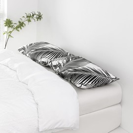 YuHeGuoJi Tropical Botanical Pillow Cases King 100% Cotton Black White Leaves Pillowcases Set of 2 Hawaiian Plant Pillow Covers Decorative with Envelope Closure Palm Leaf Pillow Protectors 20" x36