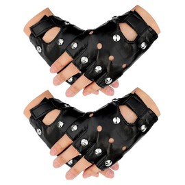 EUPSIIU 2 Pair Punk Gloves Half Finger PU Leather Hollow Out Fingerless Gloves,Punk Gloves With Studs Black Leather,Leather Fingerless Gloves for Women Motorcycle Driving Dancing Gloves (black)
