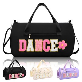 Dance Bag for Girls, KUIRAN 23L Waterproof Travel Duffel Bag with Colorful Chenille Letter, Lightweight Small Gym Sport Ballet Weekender Bag with Large Main Compartment - Black/White/Pink