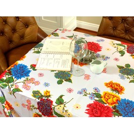 Alux - Waterproof Oilcloth Table Cloth - Wipeable Tablecloths for Picnic - Non-Fading Plastic Table Cover with Better Than Flannel Backing - Crysanthemums (55x90in Oval)