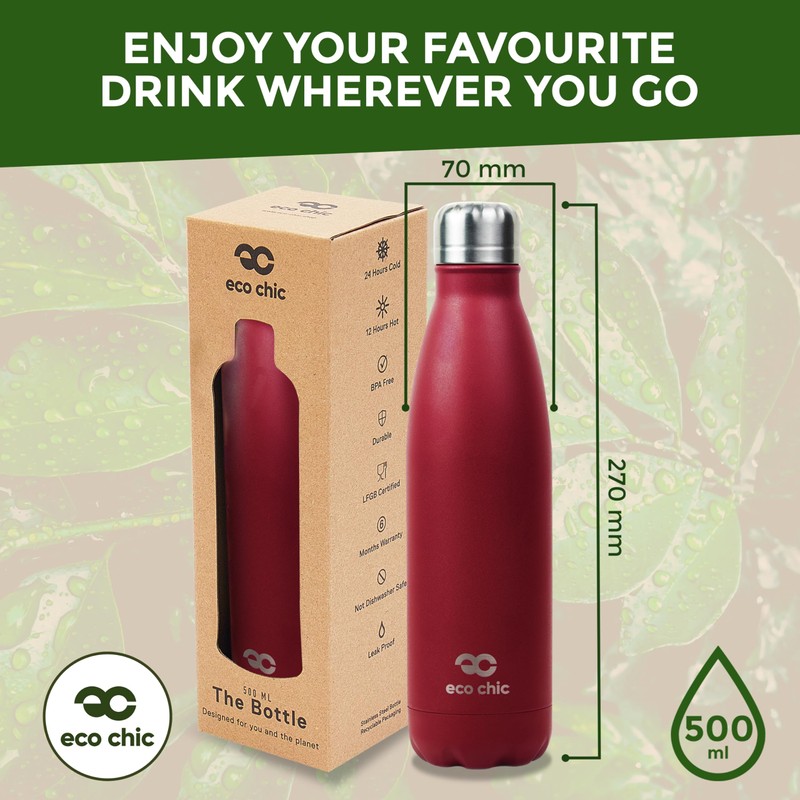 Eco Chic Reusable Thermal Bottle Stainless Steel Leakproof Insulated Water