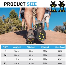 Non-Slip Shoe Spikes, Crampons, Shoe Spikes Snow and Ice Anti-Slip, Shoe Claws with 10 Teeth, Ice Grips Cleats, Ice Spikes for Men and Women, Winter, Outdoor Sports, Hiking, Ice Fishing