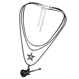Heclia Vintage Punk Star Guitar Necklace, Y2K Layered Choker, Gothic Rock Roll Guitar Layered Necklace for Women Men Eboy Egirl, Adjustable Multi Layer Necklaces, Grunge Accessories 1pc