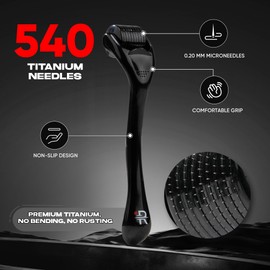Rhys Man Derma Roller 0.25mm with Storage Case – Titanium Dermaroller for Beard, Face & Scalp Care, 540 Needles Skin Care Tool for Men & Women, Compact Grooming Kit