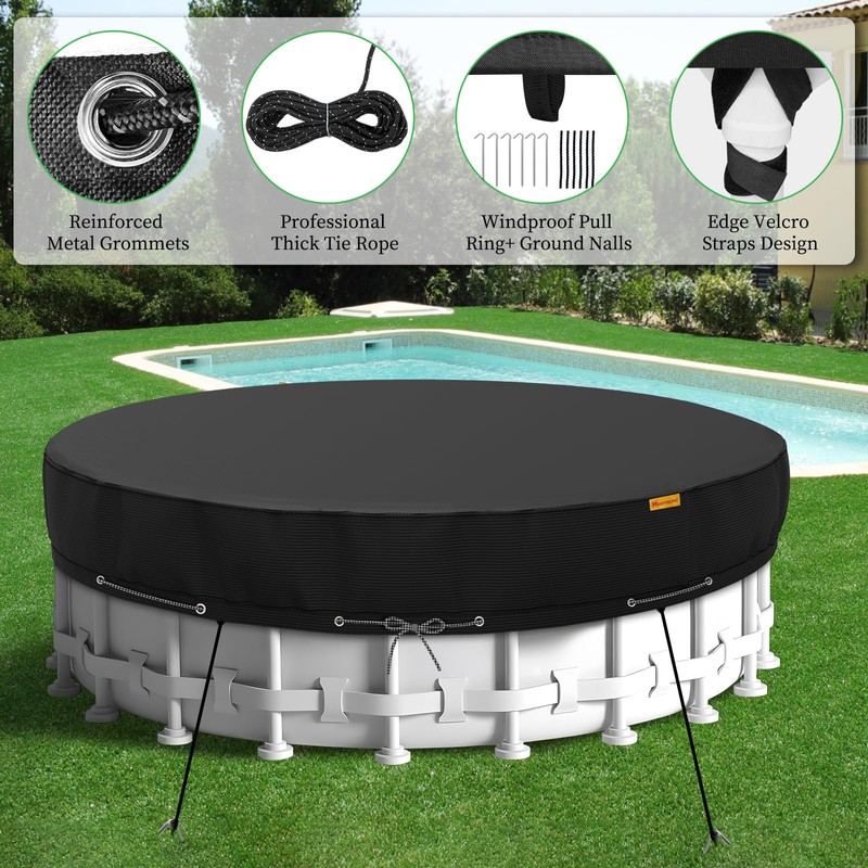 HIGHTQURO 15Ft Round Pool Cover,Heavy Duty Waterproof Round Pool Covers