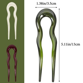 3Pcs U Shaped Hair Pins - Wavy U-shaped Hairpin for Women, Invisible Bobby Pins for Fine Hair, No Slip Hairpins for Bun, Updo, Wedding (White, Dark Green, Burgundy)