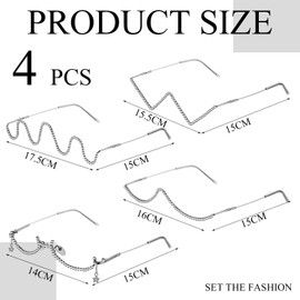 Kanayu 4 pcs No Lens Diamond Glasses Frame V shape Rhinestone Sunglasses Half Frame Crystal Metal Eyeglasses for Women (Silver)