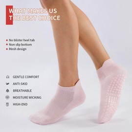 BUDERMMY 4 Pairs Pilates Yoga Grip Socks for Women Non Slip Slipper Grippy Socks Breathable Cotton Dance Trampoline Trainer Socks (UK, Numeric, 6, 8, Regular, Regular, Mixed color)