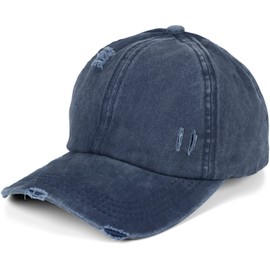 styleBREAKER 04023080 Women's Baseball Cap in Washed Destroyed Used Look, Ponytail, 6 Panel, Adjustable Velcro Fastening, denim blue