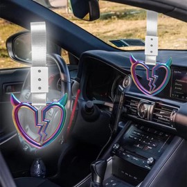 Q1-TECH, JDM Tsurikawa Ring Japanese Subway Train Bus Car Handle Devil Horn Broken Heart Handle Hand Strap Rear Front Bumper Warning Rings Charm Drift Bosozoku Car Accessory (Neo Chrome -SL)