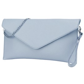 SH Leder Genuine Leather Clutch Shoulder Bag Small Bag Elegant Evening Bag in Grained Cowhide Leather with Carry Chain 31.5 x 16.5 cm Saya G369, lightblue, S