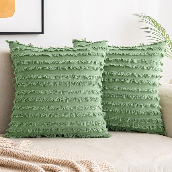 MIULEE Set of 2 Decorative Boho Throw Pillow Covers Linen
