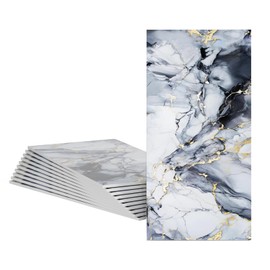 10PCS Marble Peel and Stick Tile Waterproof Shower Wall Panels, 23.6"X11.9" Peel and Stick Backsplash, Easy DIY Self-Adhesive Wall Tiles for Living Rooms, Bathrooms, Kitchen, Bedrooms (Blue and Gold)