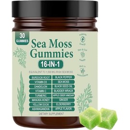 JILLICK Sea Moss Gummies 16-in-1 - Ashwagandha Black Seed Oil Bladder Wrack Turmeric Vitamin C & D3 with Manuka Burdock Root Dandelion Yellow Dock Elderberry Apple Cider Vinegar