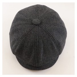 JAOAJ Men's Newsboy Beret Cap Herringbone Flat Cap Beret Cap Warm Men's Gatsby Caps Bakerboy Peaked Cap, A# Black