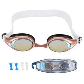 Brown Swimming Goggles AntiFog AntiUltraviolet with Glasses Case Earplugs Swimming Supplies