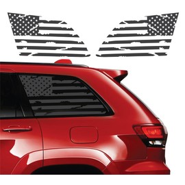 Compatible with Jeep Grand Cherokee 2011-2021 | Precut American Flag Window Decals | Rear Quarter Window Stickers Both Side | Proudly Made in The USA | with US Made Vinyl Matte Black (Distressed)