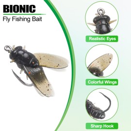 OROOTL Bionic Fly Fishing Baits, 18pcs Fly Fishing Flies Kit Trout Jigs Swimbaits Dry Flies Baits for Saltwater Freshwater Bass Trout Panfish Artificial Soft Lure, Black