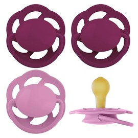 nip - Cherry Green, 0-6 Months, Pack of 4, Cherry Shape, Nursing Friendly, Orthodontic Baby Pacifier Made from Natural Rubber, Sustainable Dummy Made from Natural Raw Materials, Purple/Pink