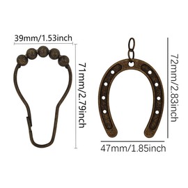 Horseshoe Shower Curtain Hooks12PCS - Decorative Western Shower Curtain Hook, Rustproof Stainless Steel Curtain Rings, Vintage Western Cowboy Rustic Ranch Home Bathroom Decor Set (Bronze)