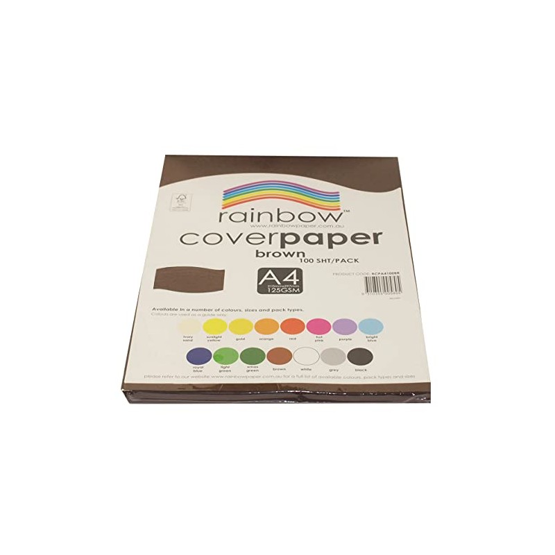 Rainbow A4 Cover Paper 100 Sheets, Brown