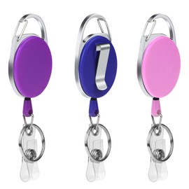 Vicloon Retractable Badge Reels, 3 Pcs Reel Clips Extendable Key Chain Key Lanyard Belt Clip for Key Ring ID Card Badge Holder(Pink,Purple,Dark Blue)