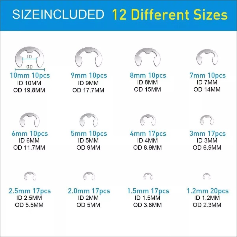 Unbranded 327Pcs Stainless Steel E-Clip Circlip Kit Retaining Ring Assortment
