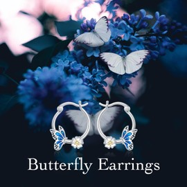 POPLYKE Butterfly Earrings for Women Sterling Silver Hoop Earrings Animal Jewelry Gift for Girls (butterfly)