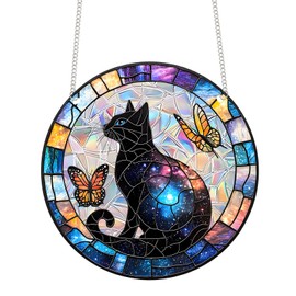 Cat Sun Catchers for Windows, Kaluofan Acrylic Suncatcher, Stained Glass Window Hangings, Suncatchers for Windows, Cat Lovers Birthday Gifts Mother's Day Housewarming Presen