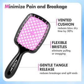 Aussumy Vented Detangling Hair Brush - 2 Pack Mini Round Detangler Hairbrush with Soft Bristles for Effortless Tangle Free - Ideal for Wet Dry or Damaged Hair for Women Men Kids - Pink & Pink