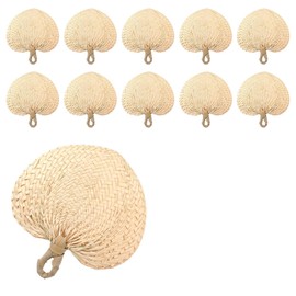 Nodaaiie 10 Pieces Natural Raffia Hand Fans, Handmade Wedding Favors for Guests, Boho Palm Leaf Weaving Fans for Summer Cooling, Wall Fan Decor, Party Supplies