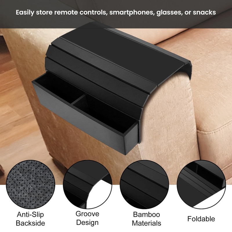 TopClass1 Sofa Armrest Tray with Cup Holder, Foldable Couch Side