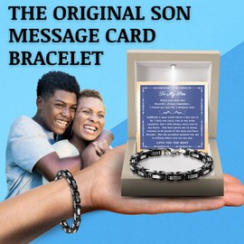 Printed Art Therapy To My Son Bracelet From Mom, Dad, Forever Linked Bracelet, Son Graduation Gift For Son, Adult Son Gift Ideas, Son Wedding Gift Idea, Son Birthday Gifts (Silver/Black)