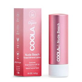 COOLA Organic Tinted Lip Balm & Mineral Sunscreen with SPF 30, Dermatologist Tested Lip Care for Daily Protection, Vegan, Nude Beach, 0.15 Oz