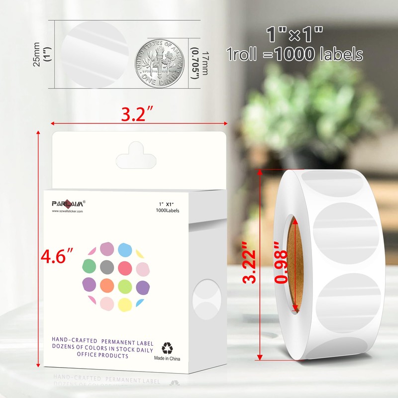 PARLAIM 1 inch Round Clear Circle Dot Sticker, 1000pcs Transparent