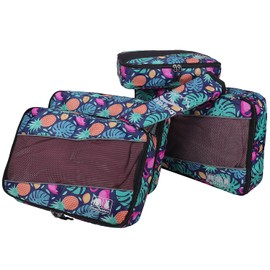 5pc Packing Cubes Set Large Travel Luggage Organizer 4 Cubes 1 Laundry Pouch Bag (Pineapple)